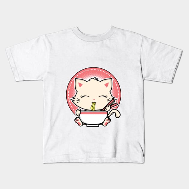 Kawaii Ramen Noodle Cat Kitty Cute Kids T-Shirt by theglaze